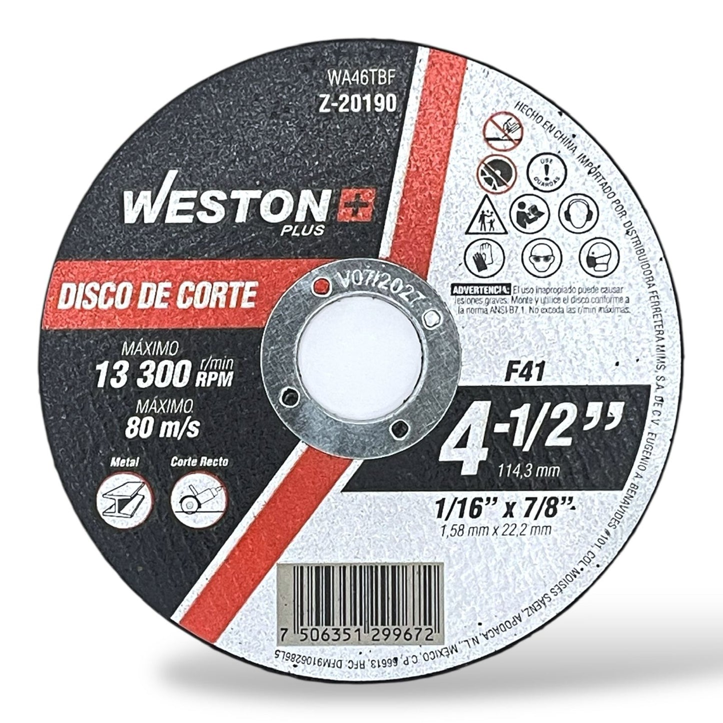 WST-Z-20190 Disco de Corte para Metal 4-1/2" x 1/16"(1.58) x 7/8" F41