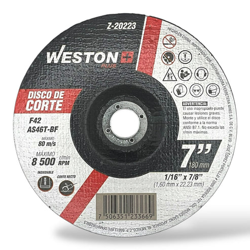 Disco de Corte Para Inoxidable 7" x 1/16"(1.58) x 7/8" F42