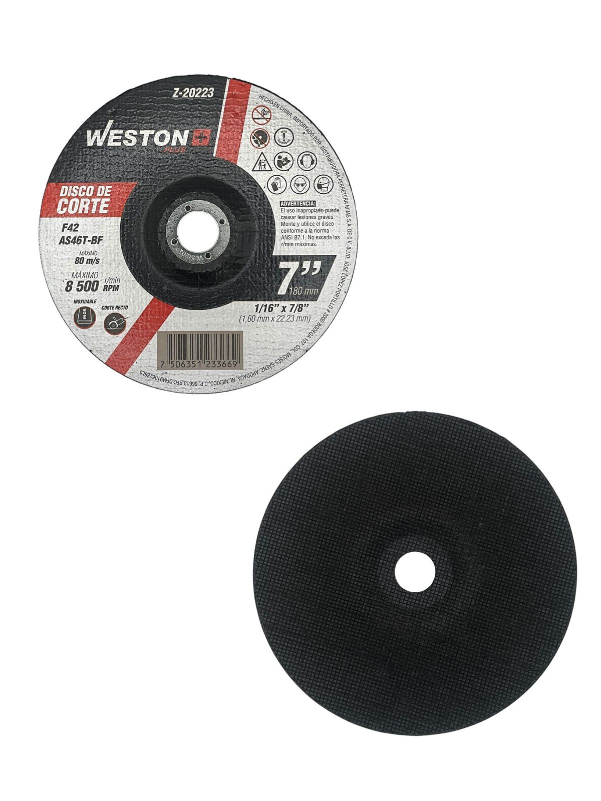 WST- Z-20223 Disco de Corte Para Inoxidable 7" x 1/16"(1.58) x 7/8" F42
