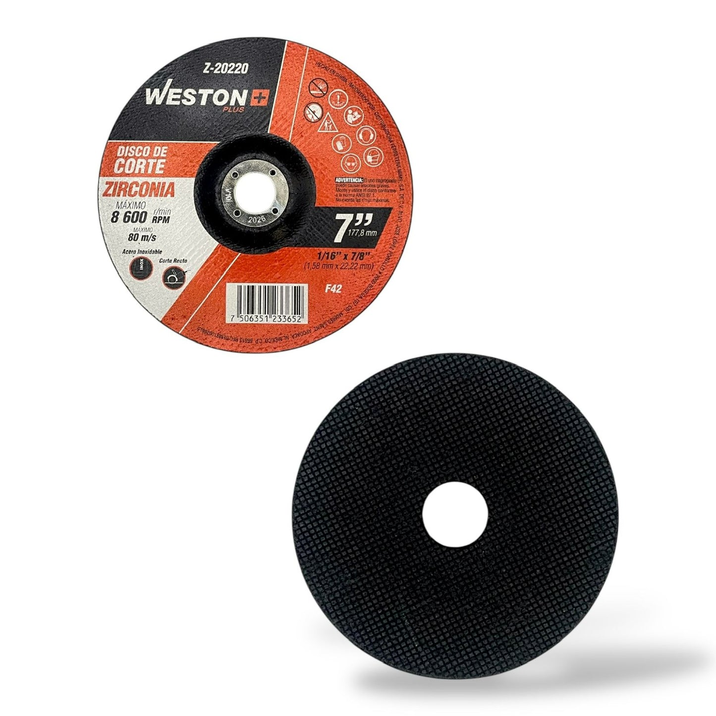 WST-Z-20220 Disco De Corte Para Inoxidable de Zircornio 7" x 1/16"(1.58) x 7/8" F42