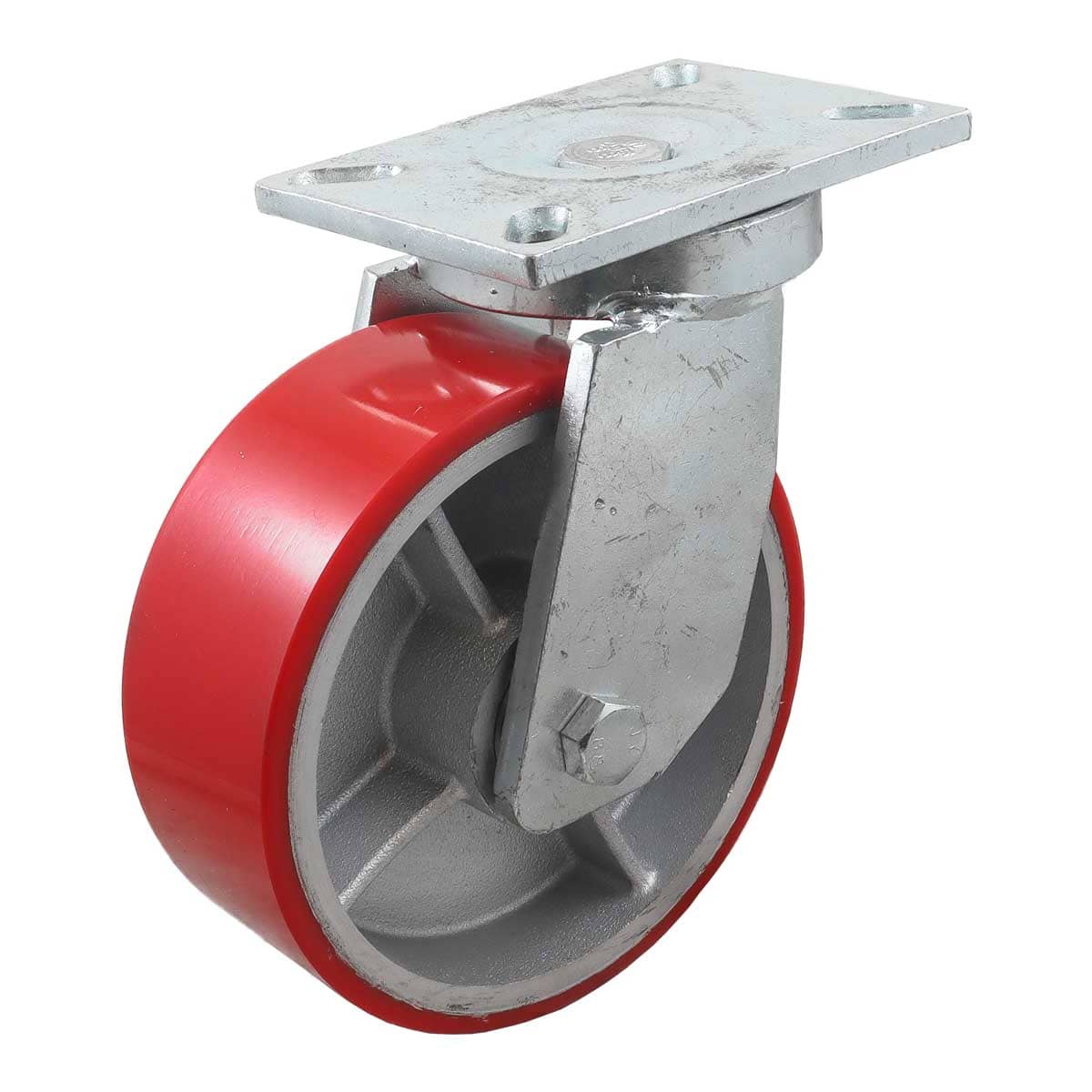 Rodaja Fierro Vaciado con PU Roja Giratoria 8" X 3" (203*75MM) | Y-1002-200