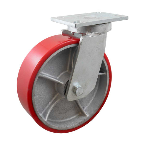 Rodaja Fierro Vaciado con PU Roja Giratoria 10" X 3" (254*75MM) | Y-1002-250