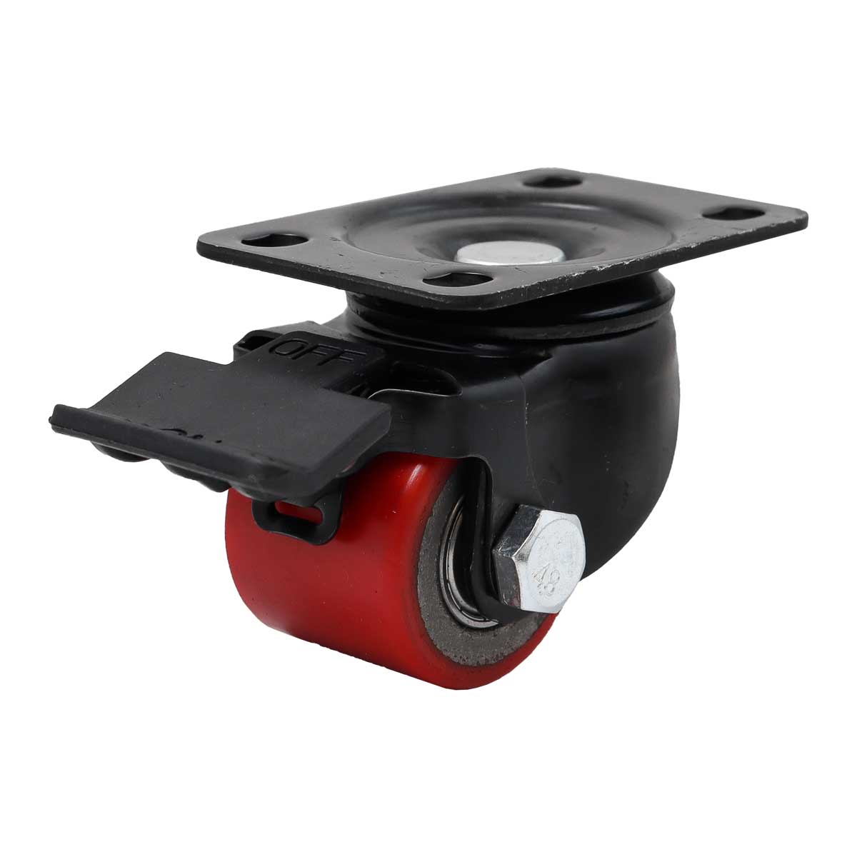Rodaja Fierro Vaciado con PU Roja Giratoria con Freno Horquilla Negra 3" (75X40MM) | Y-1034-75