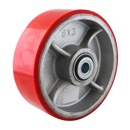 Rueda Fierro Vaciado con PU Roja 8X3" con Balero | Y-1039-200