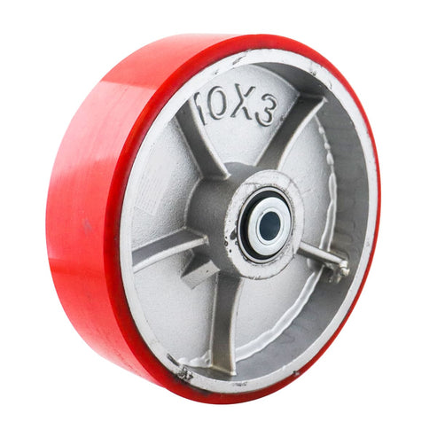 Rueda Fierro Vaciado con PU Roja 10X3" con Balero | Y-1039-250