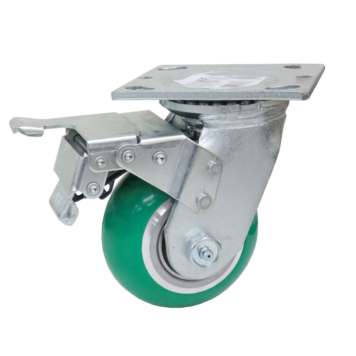 Rodaja PU Verde con Aluminio Giratoria con Freno Total 4X2" | Y-1181-100
