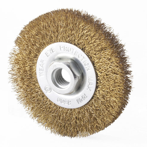 Cepillo Circular Ondulado 4" x 5/8"-11 Ancho 1/2" Alambre Latonado 0.012"