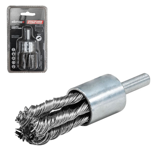 Cepillo Tipo Brocha Trenzado 1" con Vástago 1/4" Acero Al Carbón .020"