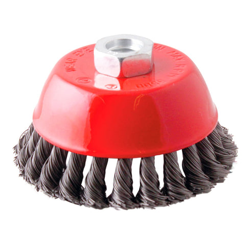 Cepillo Tipo Copa Trenzada sin Aro 4" Entrada 5/8-11 Acero Al Carbón .014"