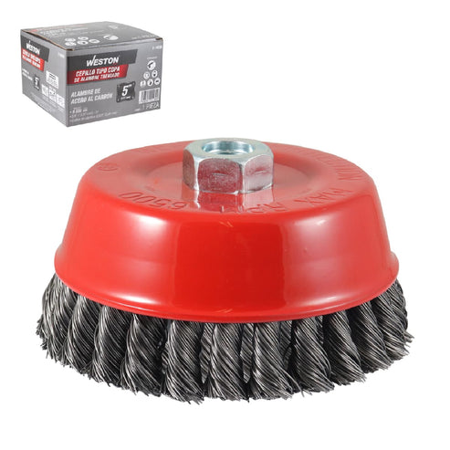 Cepillo Tipo Copa Trenzada sin Aro 5"Entrada 5/8-11 Acero Al Carbón .020"