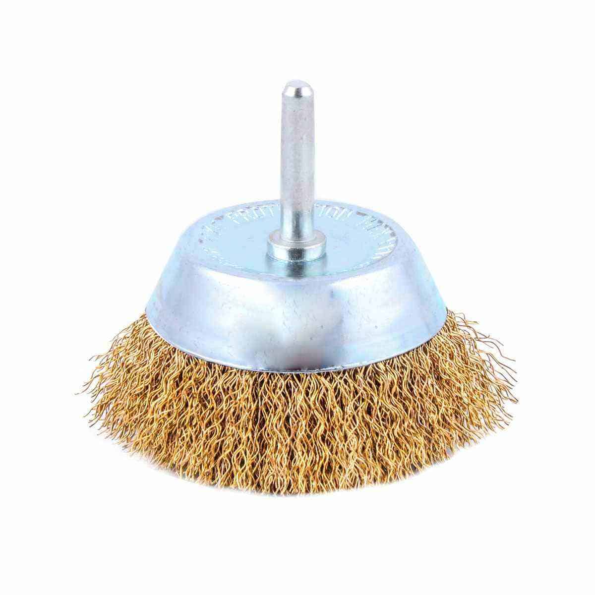 Cepillo de Copa Ondulado 3" con Vástago 1/4" Alambre Latonado .012"