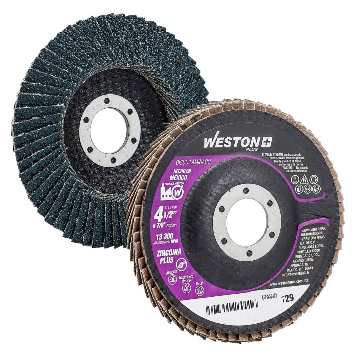 Disco Laminado Zirconia 4-1/2" Grano 40 Weston Plus | Z-13528