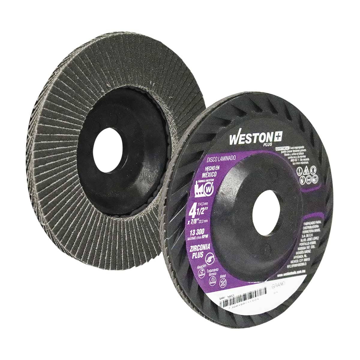 Disco Laminado Zirconia 4-1/2" Grano 40 T27 Respaldo Rígido Weston Plus | Z-13820