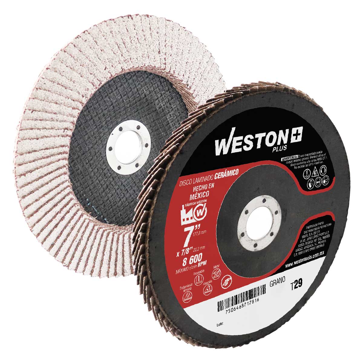Disco Laminado Cerámico 7" Grano 60 para Aluminio T29 Respaldo Fibra de Vidrio | Z-13ALUM60-7