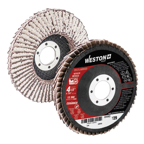 Disco Laminado Cerámico 4-1/2" Grano 40 para Aluminio T29 Respaldo Fibra de Vidrio | Z-13ALUM40