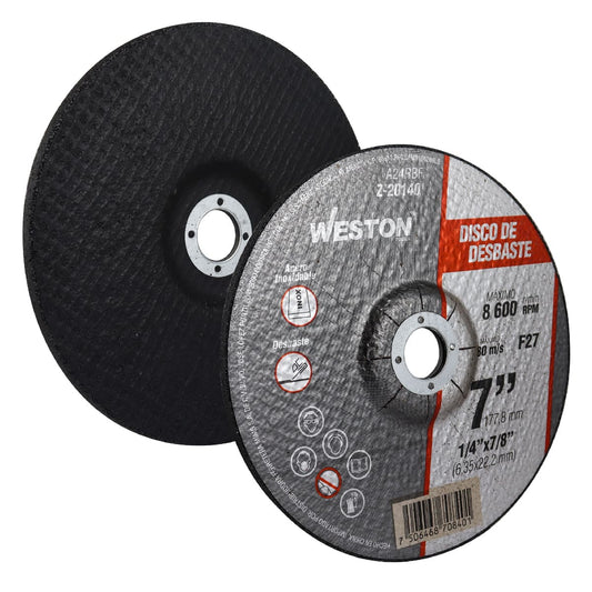 DISCO D/DESBASTE P/INOX. 7" x 1/4"(6.35) x 7/8" F27 (Emp. c/5 Pzas - Precio x Pza) Z-20140