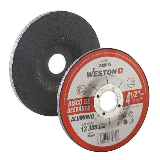 DISCO DESBASTE P/ALUM 4-1/2" x 1/4"(6.35) x 7/8" F27 CARB. D/SILICIO (Emp. c/5 Pzas - Precio x Pza) Z-20163