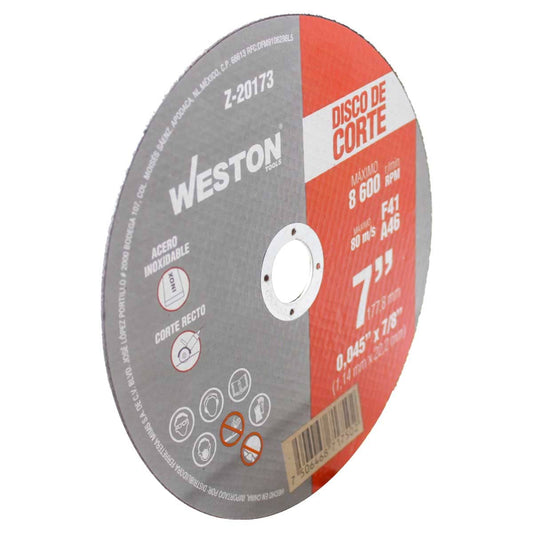 DISCO D/CORTE P/INOX. 7" x 0.045"(1.14) x 7/8" F41 (Emp. c/10 Pzas - Precio x Pza) Z-20173