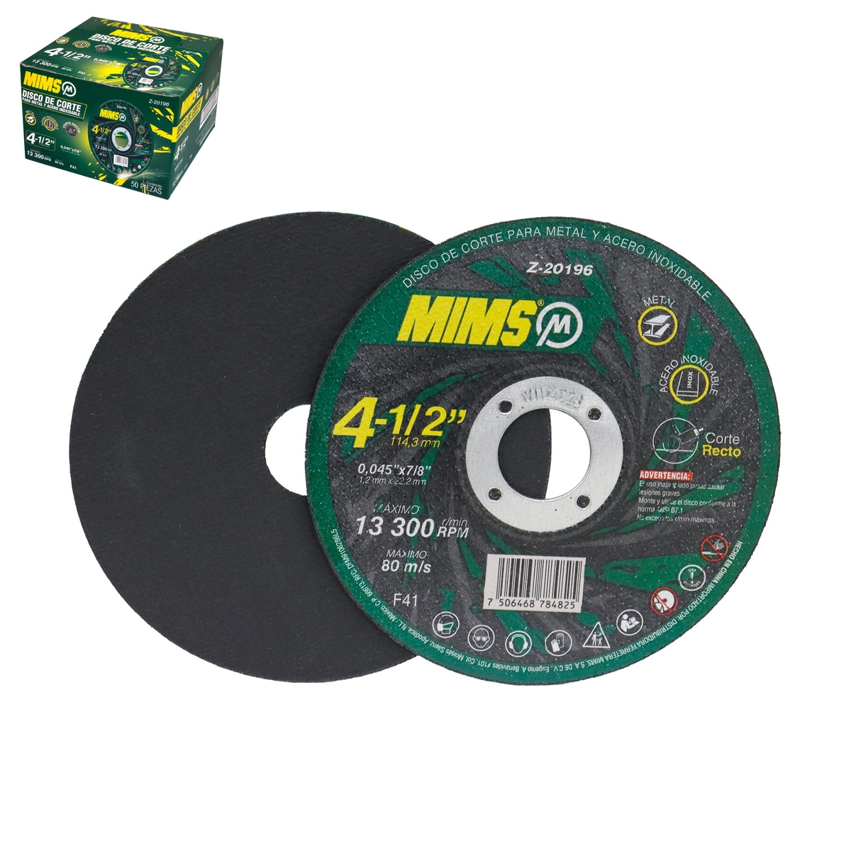 Disco de Corte para Inoxidable y Metal 4-1/2" x 0.045" x 7/8" F41 MIMS | Z-20196
