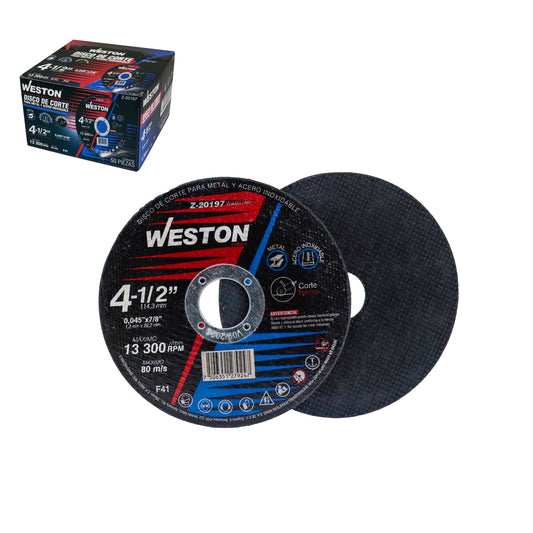 Disco de Corte para Metal y Acero Inoxidable 4-1/2" x 0.045" x 7/8" Weston Z-20197 | Z-20197