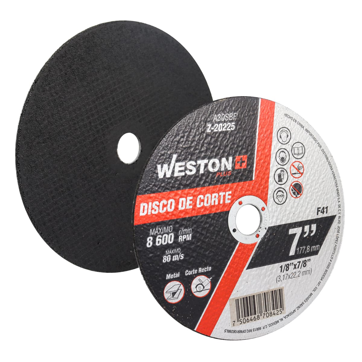 DISCO D/CORTE P/METAL 7" x 1/8"(3.17) x 7/8" F41 (Emp. c/5 Pzas - Precio x Pza) Z-20225