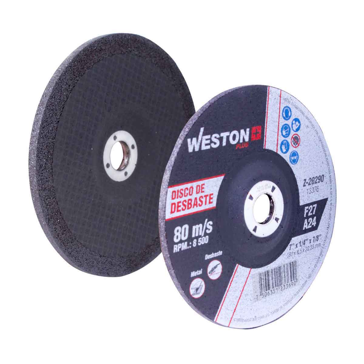 DISCO D/DESBASTE P/METAL 7" x 1/4"(6.35) x 7/8" F27 (Emp. c/5 Pzas - Precio x Pza) Z-20290
