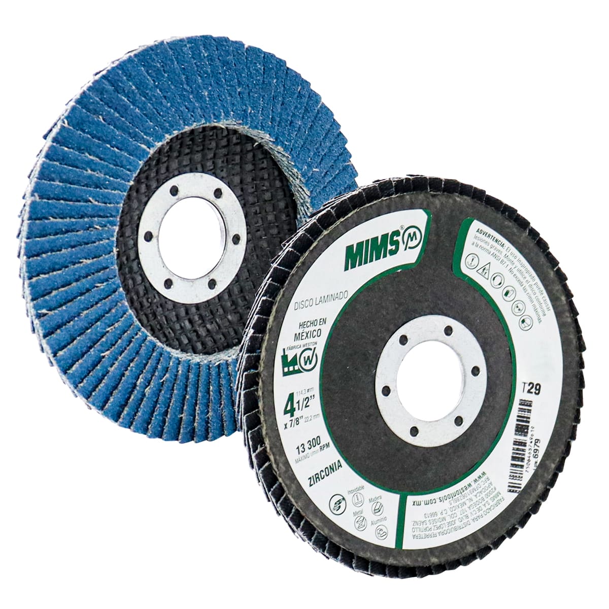 Disco Laminado Zirconia 4-1/2" Grano 60 Línea Azul MIMS (Azul) | Z-20312