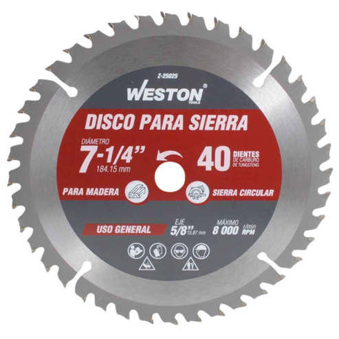 Disco para Sierra Circular para Madera 7-1/4'' X 5/8'' 40DT