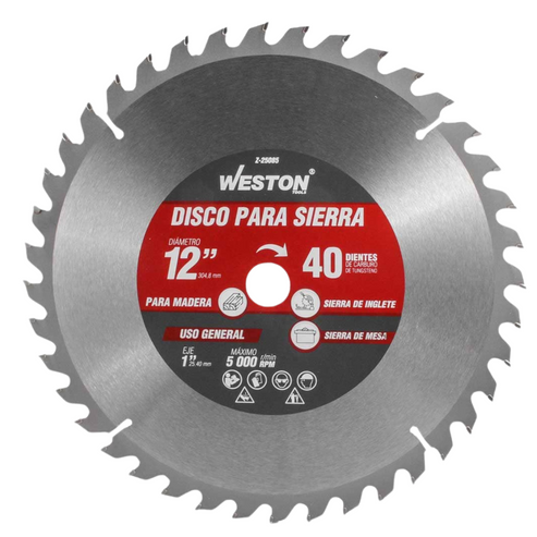 Disco para Sierra Circular para Madera 12'' X 1'' 40DT