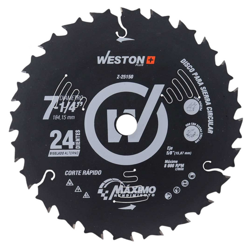 Disco para Sierra Circular para Madera Corte Rápido 7-1/4'' X 5/8'' 24DT