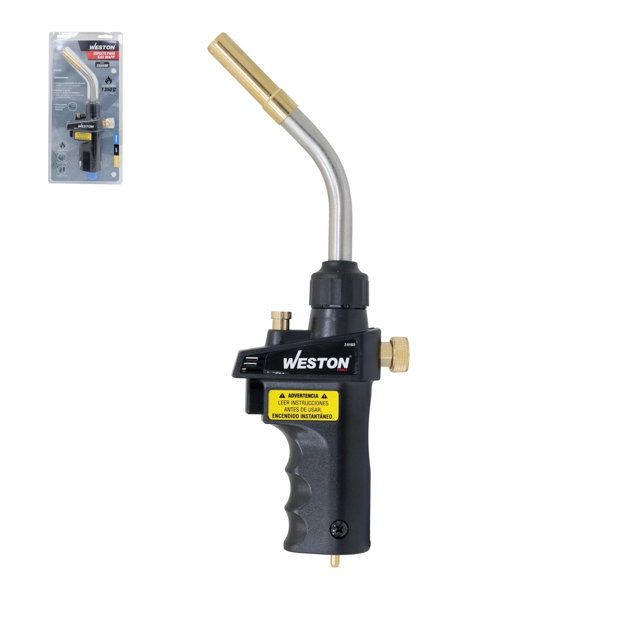 Soplete MAPP 1350°C CGA600 Encendido por Gatillo Cuerpo de Latón y Acero Inoxidable | Z-61922